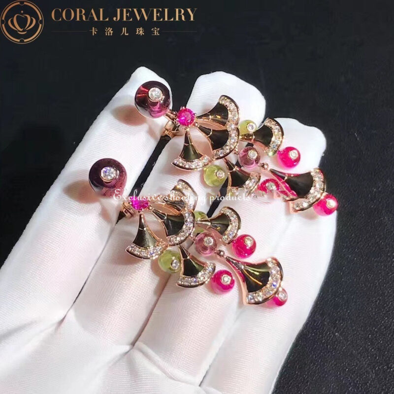 Bulgari Divas’ Dream 348356 Earrings Rose Gold with Amethysts OR856485 Peridot Rubellites and Pavé Diamonds 6