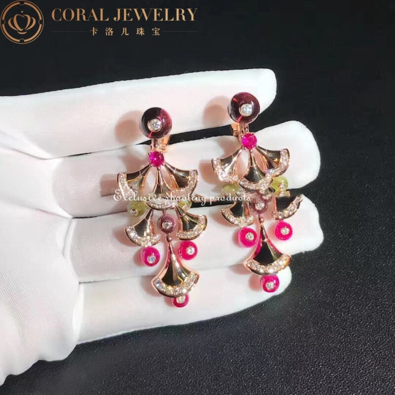 Bulgari Divas’ Dream 348356 Earrings Rose Gold with Amethysts OR856485 Peridot Rubellites and Pavé Diamonds 5