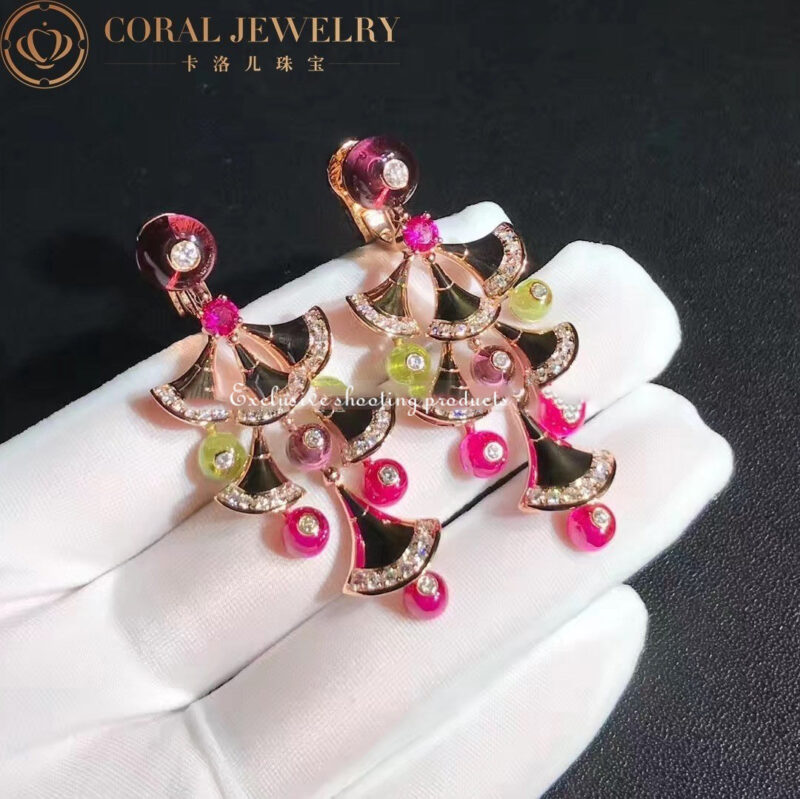 Bulgari Divas’ Dream 348356 Earrings Rose Gold with Amethysts OR856485 Peridot Rubellites and Pavé Diamonds 4