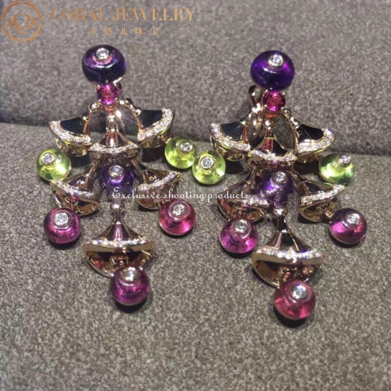 Bulgari Divas’ Dream 348356 Earrings Rose Gold with Amethysts OR856485 Peridot Rubellites and Pavé Diamonds 3