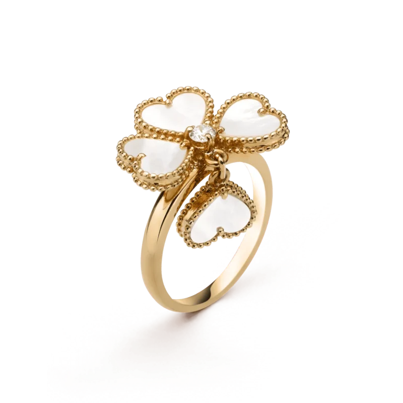 Van Cleef & Arpels VCARN5P300 Sweet Alhambra effeuillage ring Yellow gold Diamond Mother-of-pearl ring 1