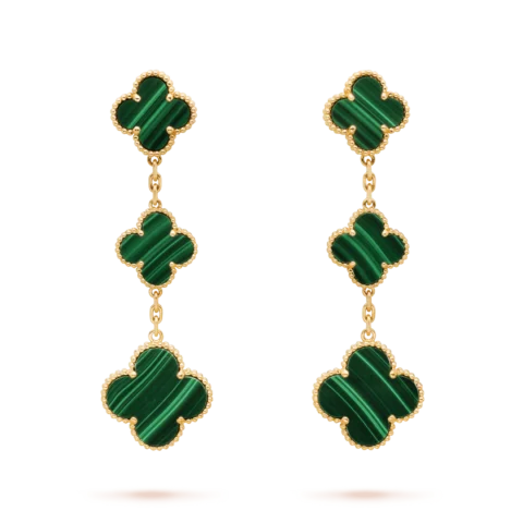 Van Cleef & Arpels VCARO2AG00 Magic Alhambra earrings 3 motifs 18K yellow gold Malachite earrings 1