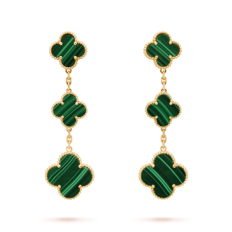 Van Cleef & Arpels VCARO2AG00 Magic Alhambra earrings 3 motifs 18K yellow gold Malachite earrings 1