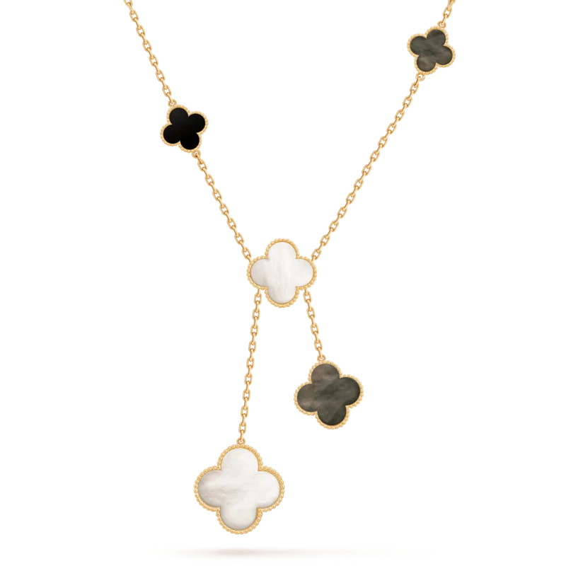 Van Cleef & Arpels Magic Alhambra necklace VCARD79200 6 motifs Yellow gold Mother-of-pearl Onyx 6