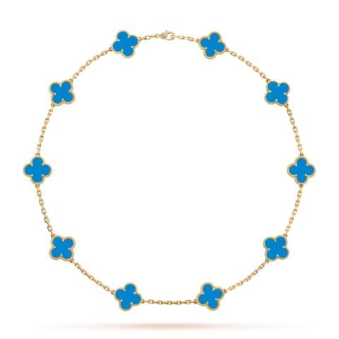 Van Cleef & Arpels VCARP34800 Vintage Alhambra Necklace 10 Motifs Yellow Gold Agate Necklace 1
