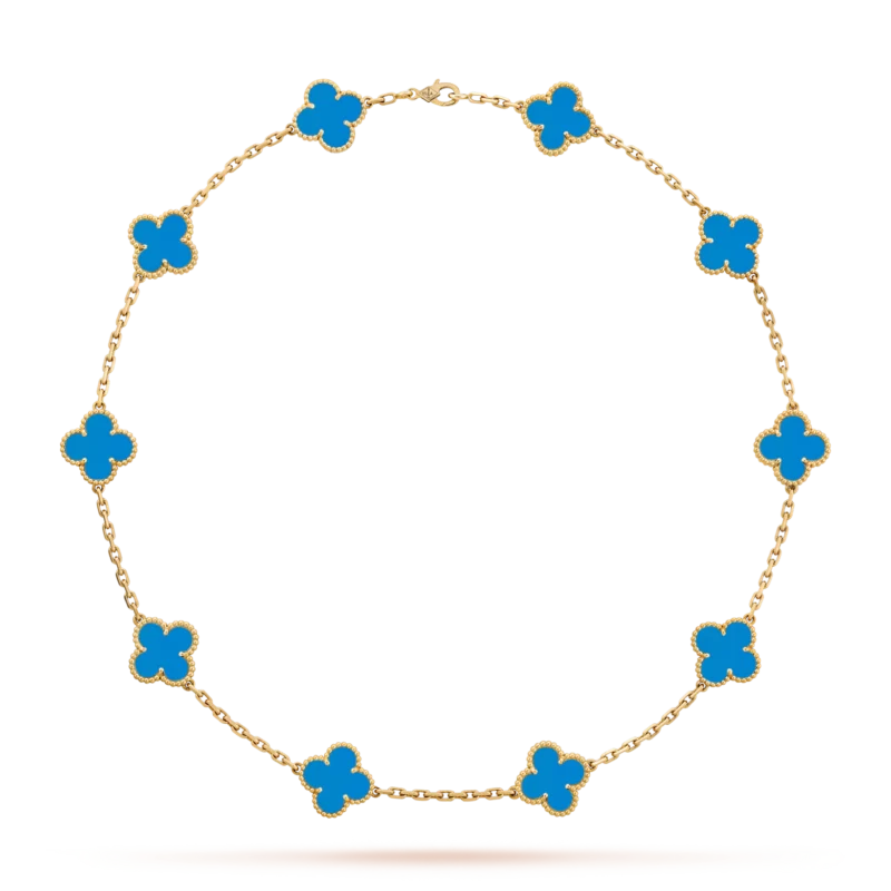 Van Cleef & Arpels VCARP34800 Vintage Alhambra Necklace 10 Motifs Yellow Gold Agate Necklace 1