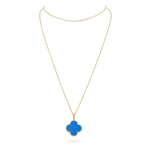 Van Cleef & Arpels VCARP6LA00 Magic Alhambra long necklace 1 motif Yellow Gold Blue Agate necklace 5