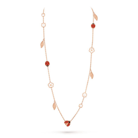 Van Cleef & Arpels VCARP7RT00 Lucky Spring long necklace 15 motifs Rose gold Carnelian Mother-of-pearl Onyx necklace 1