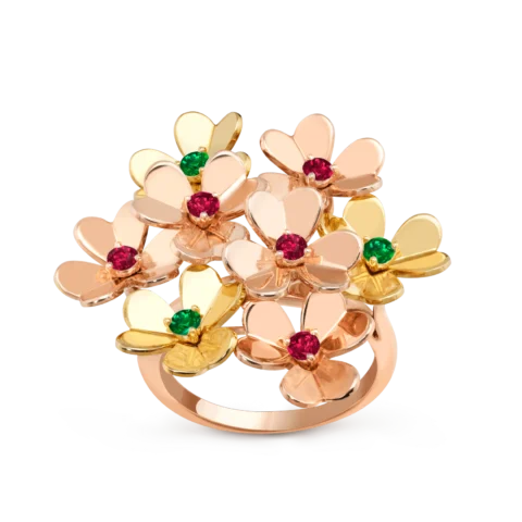 Van Cleef & Arpels VCARP7SE00 Frivole ring 8 flowers Rose gold Emerald Ruby ring 1