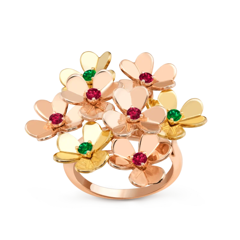 Van Cleef & Arpels VCARP7SE00 Frivole ring 8 flowers Rose gold Emerald Ruby ring 1