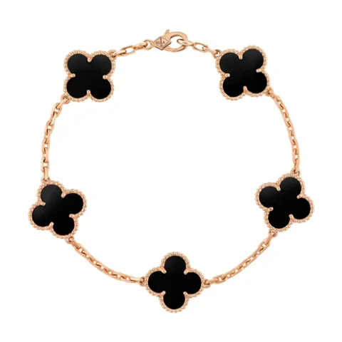 Van Cleef & Arpels Bracelet Vintage Alhambra 5 Motif 18k Rose Gold Onyx Bracelet 1