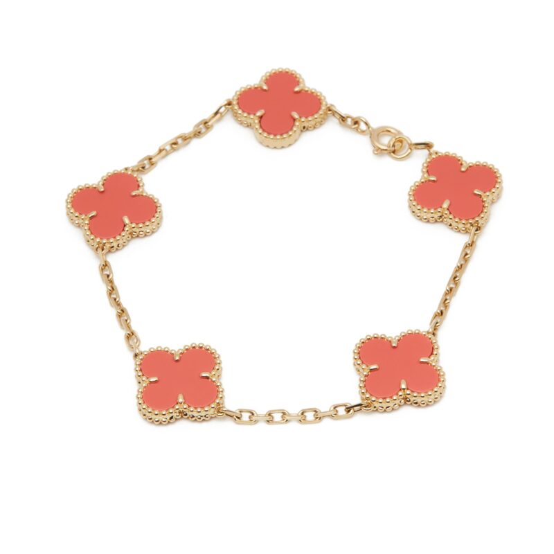 Van Cleef & Arpels Bracelet Vintage Alhambra 5 Motif 18k Yellow Gold Coral Bracelet 2