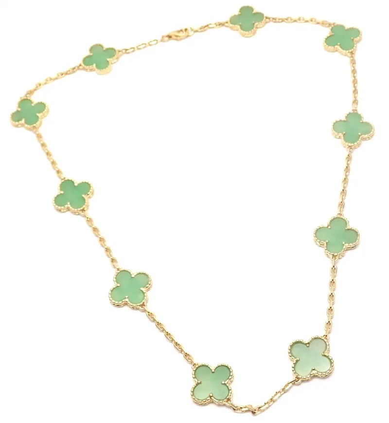 Van Cleef & Arpels Vintage Alhambra Necklace 10 Motifs Yellow Gold Jade Necklace VCARO3QJ00 5
