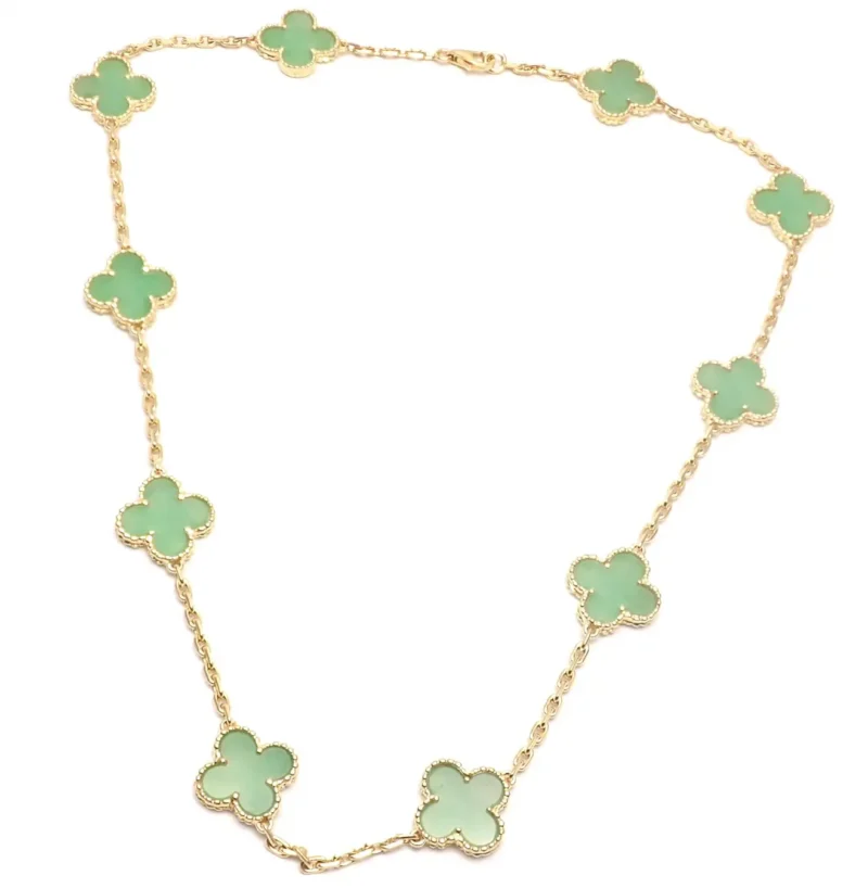 Van Cleef & Arpels Vintage Alhambra Necklace 10 Motifs Yellow Gold Jade Necklace VCARO3QJ00 4