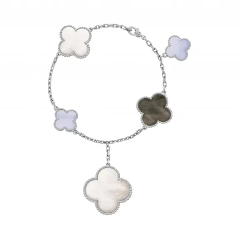 Van Cleef & Arpels VCARL62400 Magic Alhambra bracelet 5 motifs White gold Chalcedony Mother-of-pearl bracelet 1