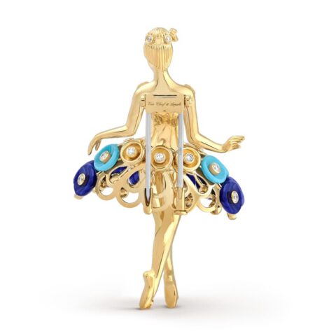 Van Cleef & Arpels VCARP7R300 Bouton d’or ballerina clip Yellow gold Diamond Lapis Lazuli Turquoise clip 11