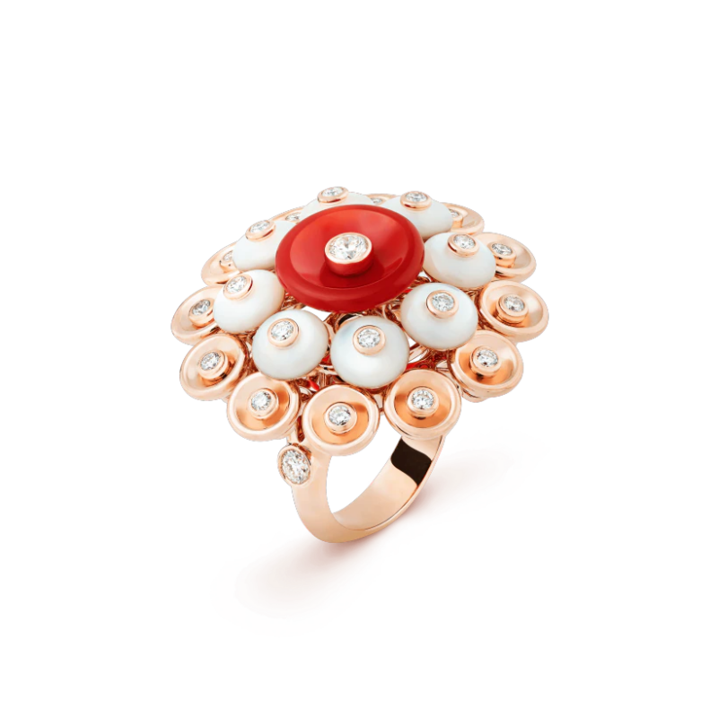 Van Cleef & Arpels VCARO9MV00 Bouton d’or ring Rose gold Carnelian Diamond Mother-of-pearl ring 1