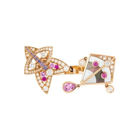 Van Cleef & Arpels VCARO5QH00 Cerfs-Volants Diamonds Color Sapphires Mother Of Pearl And Gold Ring 1