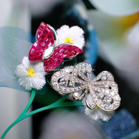 Van Cleef & Arpels VCARF27100 Flying Butterfly between the finger ring Mystery-Set Ruby Two Flying Butterfly ring 16