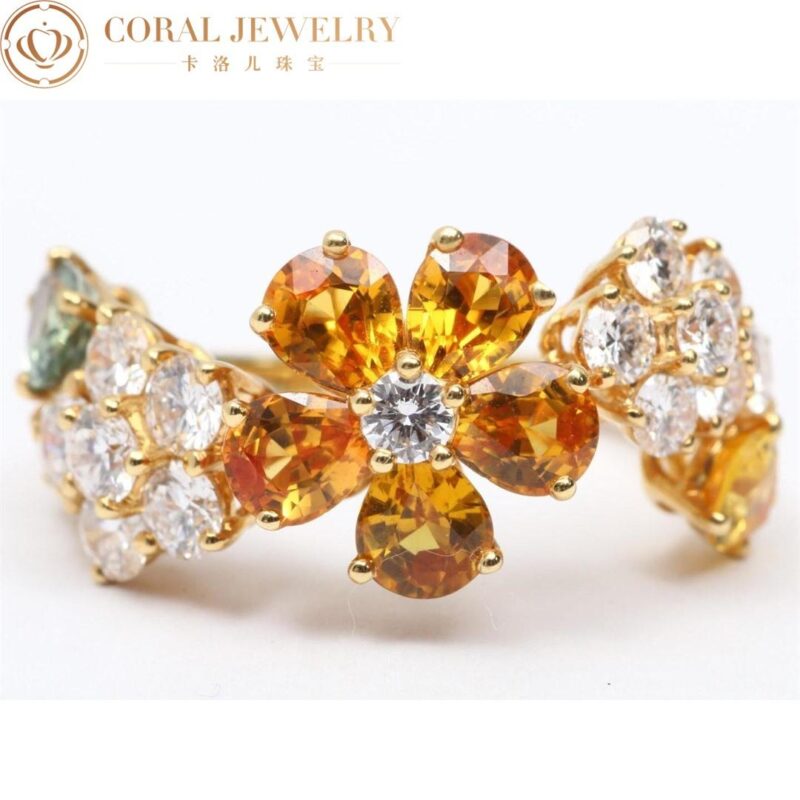 Van Cleef & Arpels VCARP05600-1 Folie des Prés ring Yellow gold Diamond Sapphire ring 4