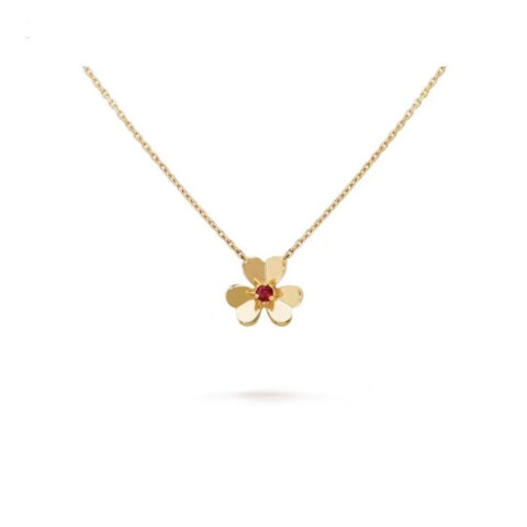 Van Cleef & Arpels Frivole pendant mini model Valentine’s Limited Edition Gold and Ruby Necklace 1