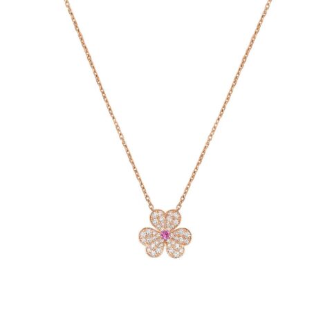 Van Cleef & Arpels VCARP6L400 Frivole pendant small model Rose gold Diamond Pink Sapphire Necklace 1