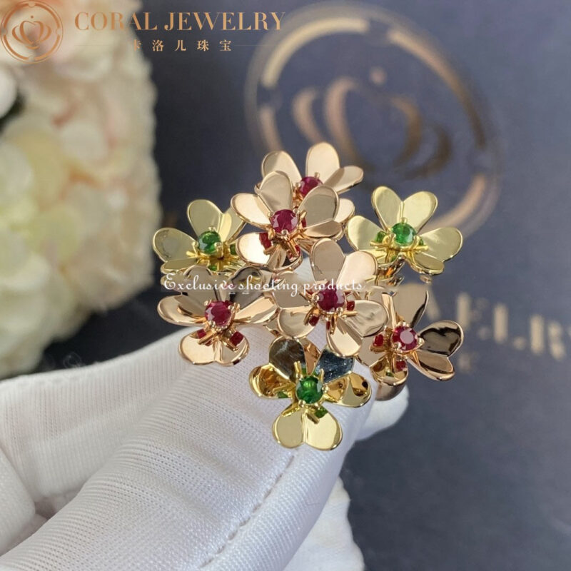 Van Cleef & Arpels VCARP7SE00 Frivole ring 8 flowers Rose gold Emerald Ruby ring 11