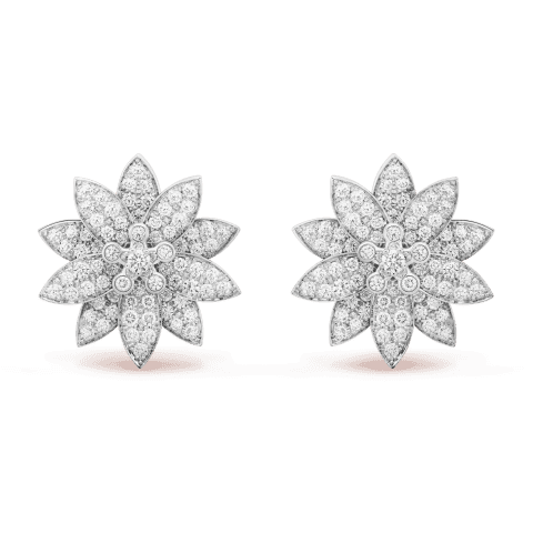 Van Cleef & Arpels VCARO96C00 Lotus earrings medium model White gold Diamond earrings 1