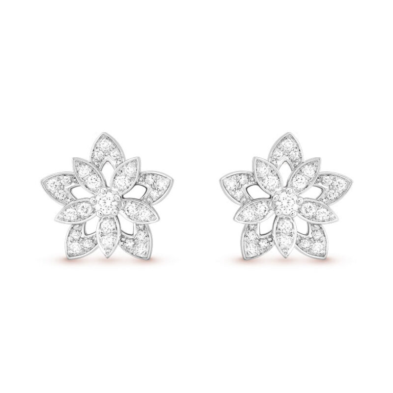 Van Cleef & Arpels VCARP0ZV00 Lotus openwork earrings mini model White gold Diamond 1