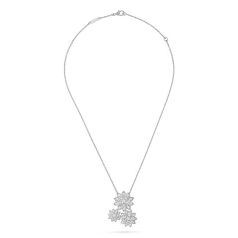 Van Cleef & Arpels VCARP7TG00 Lotus pendant 3 flowers White gold Diamond Necklace 1