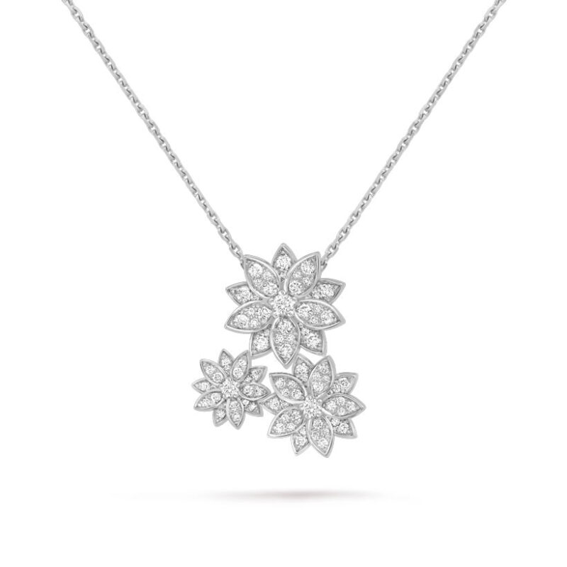 Van Cleef & Arpels VCARP7TG00 Lotus pendant 3 flowers White gold Diamond Necklace 9