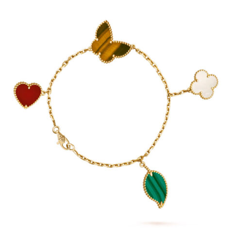 Van Cleef & Arpels VCARD79600 Lucky Alhambra bracelet 4 motifs Yellow gold Carnelian Malachite Mother-of-pearl Tiger Eye 1