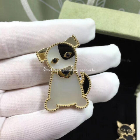 Van Cleef & Arpels VCARP2AU00 Lucky Animals Dog clip Yellow gold Mother-of-pearl Onyx clip 2