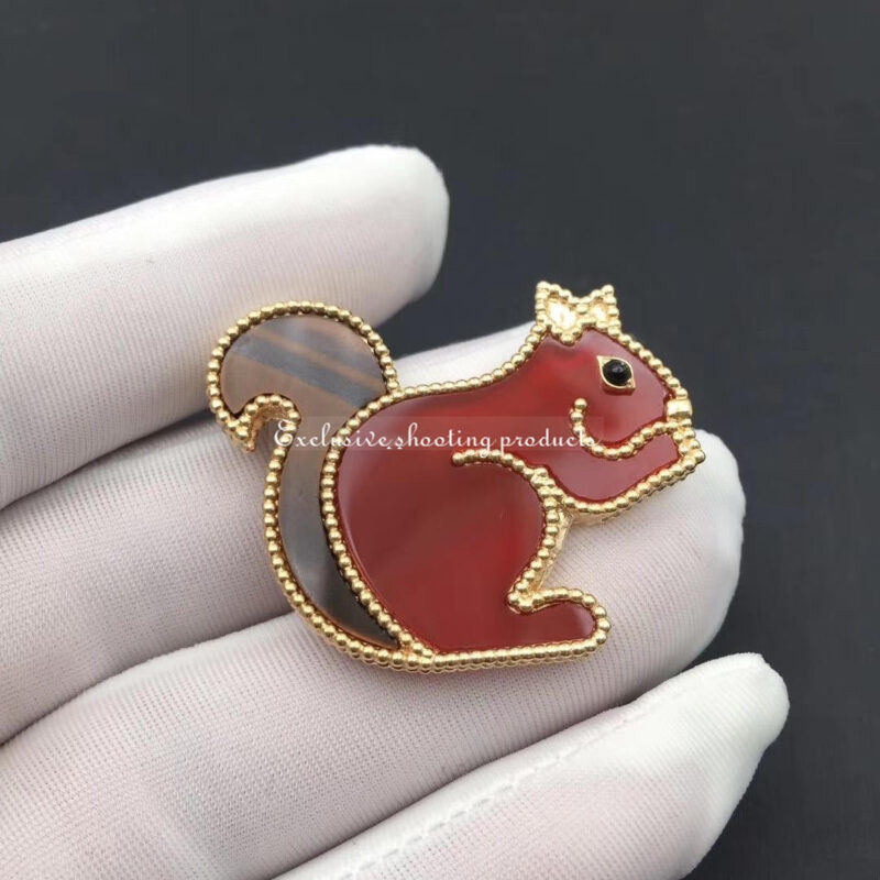 Van VCARP2AT00 Cleef & Arpels Lucky Animals Squirrel clip Rose gold Carnelian Onyx Tiger Eye clip 2