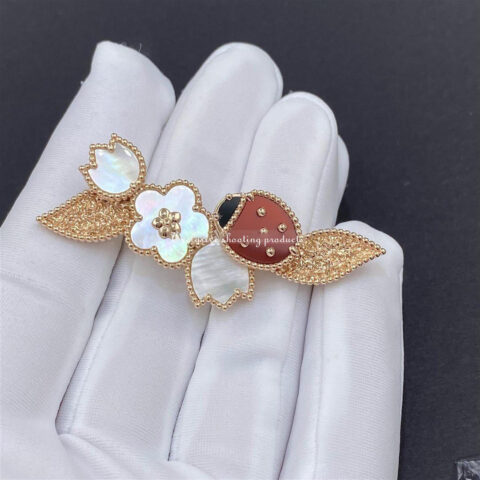 Van Cleef & Arpels VCARP7RS00 Lucky Spring clip Rose gold Carnelian Mother-of-pearl Onyx clip 5