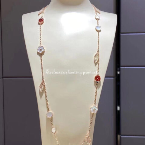 Van Cleef & Arpels VCARP7RT00 Lucky Spring long necklace 15 motifs Rose gold Carnelian Mother-of-pearl Onyx necklace 14
