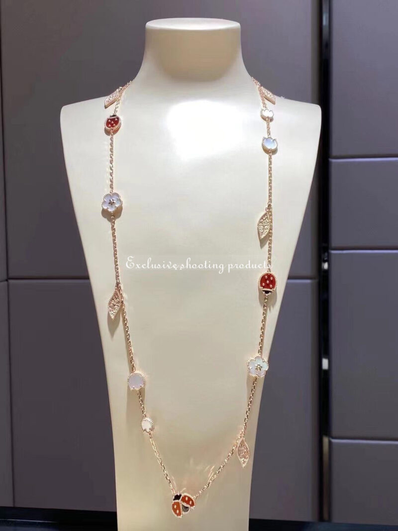 Van Cleef & Arpels VCARP7RT00 Lucky Spring long necklace 15 motifs Rose gold Carnelian Mother-of-pearl Onyx necklace 14