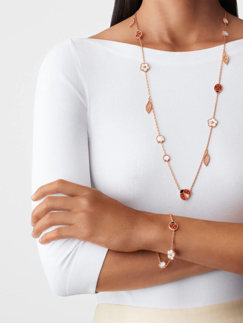 Van Cleef & Arpels VCARP7RT00 Lucky Spring long necklace 15 motifs Rose gold Carnelian Mother-of-pearl Onyx necklace 13