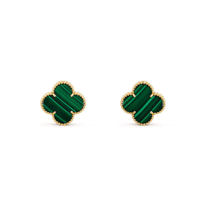 Van Cleef & Arpels Vintage VCARO3QL00 Alhambra Earrings Yellow Gold Malachite Earrings 1