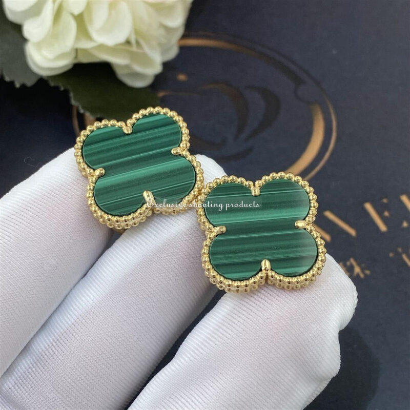 Van Cleef & Arpels VCARO3MH00 Magic Alhambra Earrings Yellow Gold Malachite Earrings 7