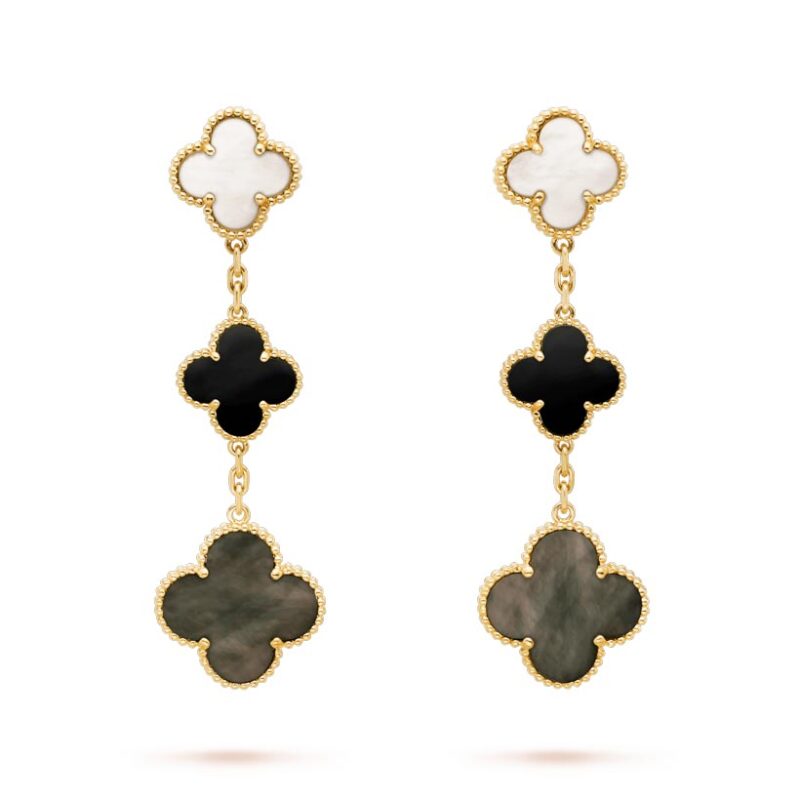 Van Cleef & Arpels VCARD79000 Magic Alhambra Earrings 3 Motifs Yellow Gold Mother-of-pearl Onyx Earrings 1