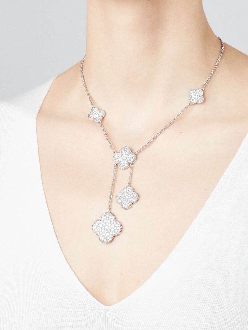 Van Cleef & Arpels VCARN9MP00 Magic Alhambra Necklace 6 Motifs White Gold Diamond Necklace 18