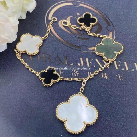 Van Cleef & Arpels VCARD78700 Magic Alhambra bracelet 5 motifs Yellow gold Mother-of-pearl Onyx bracelet 6