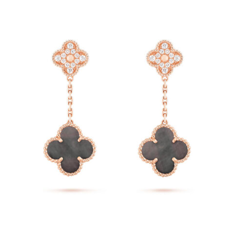 Van Cleef & Arpels Magic Alhambra VCARP2R200 earrings 2 motifs Rose gold Diamond Mother-of-pearl earrings 1