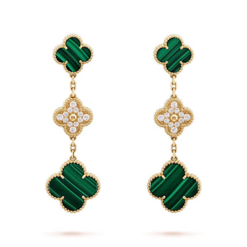 Van Cleef & Arpels VCARO9II00 Magic Alhambra earrings 3 motifs Yellow gold Diamond Malachite 1