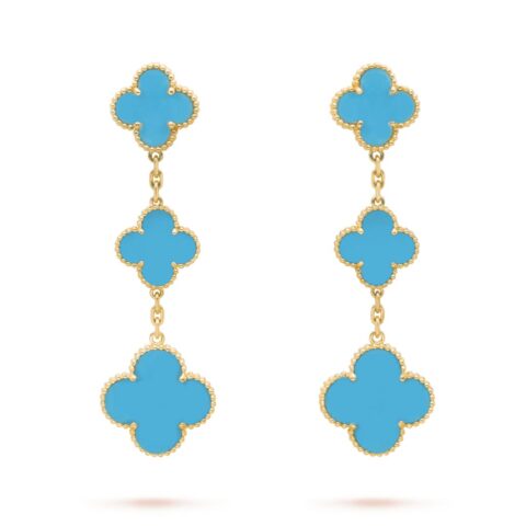 Van Cleef & Arpels VCARD40400 Magic Alhambra earrings 3 motifs Yellow gold Turquoise 1