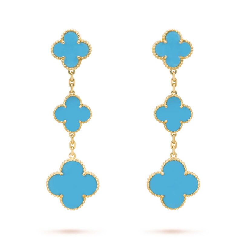 Van Cleef & Arpels VCARD40400 Magic Alhambra earrings 3 motifs Yellow gold Turquoise 1