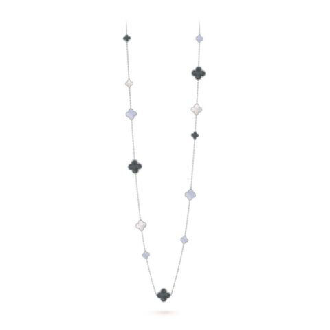 Van Cleef & Arpels VCARN19000 Magic Alhambra long necklace 16 motifs White gold Chalcedony Mother-of-pearl necklace 2