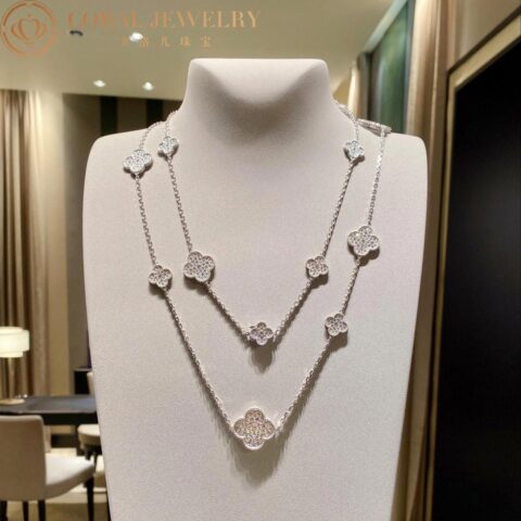 Van Cleef & Arpels VCARN9MO00 Magic Alhambra long necklace 16 motifs White gold Diamond Necklace 11