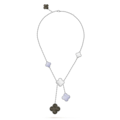 Van Cleef & Arpels VCARN18900 Magic Alhambra necklace 6 motifs White gold Chalcedony Mother-of-pearl necklace 1